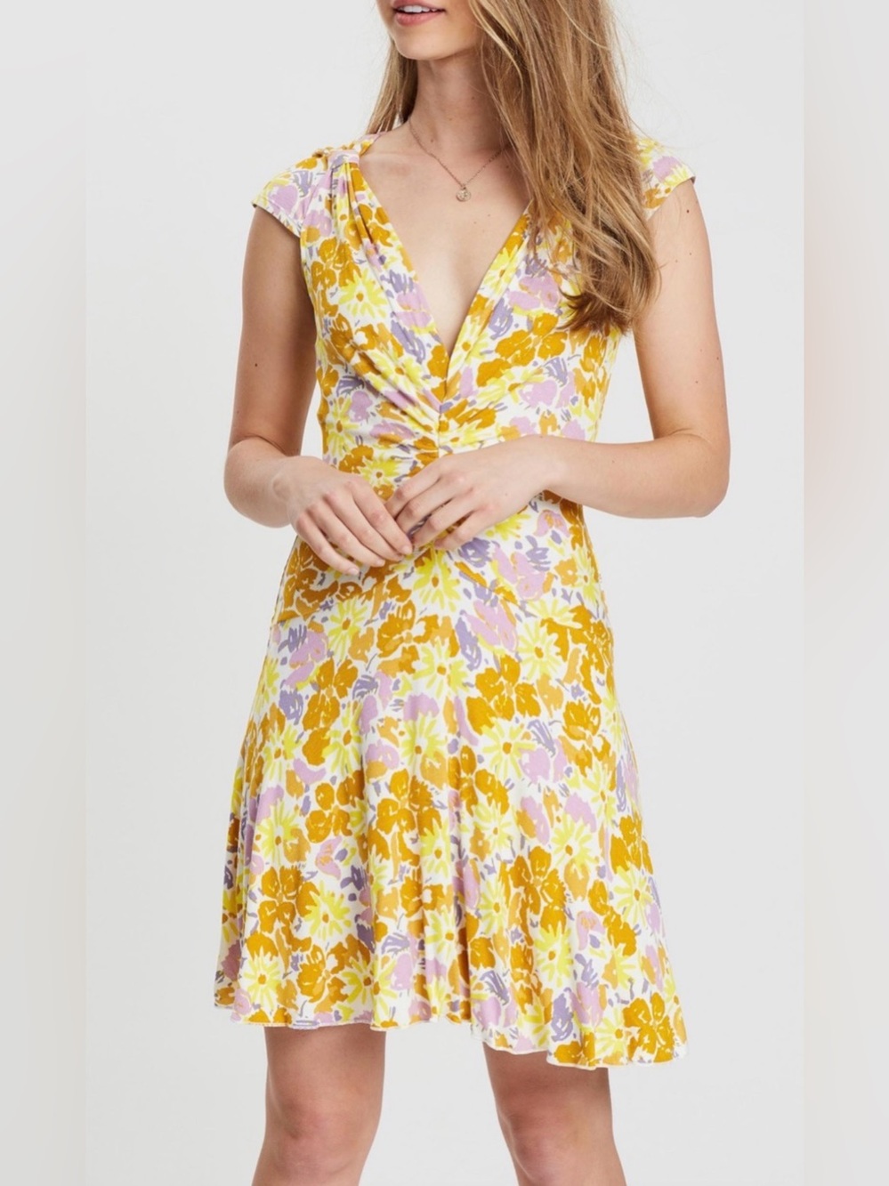 Free People Key to your Heart Floral V-Neck Mini Dress Cottagecore Large